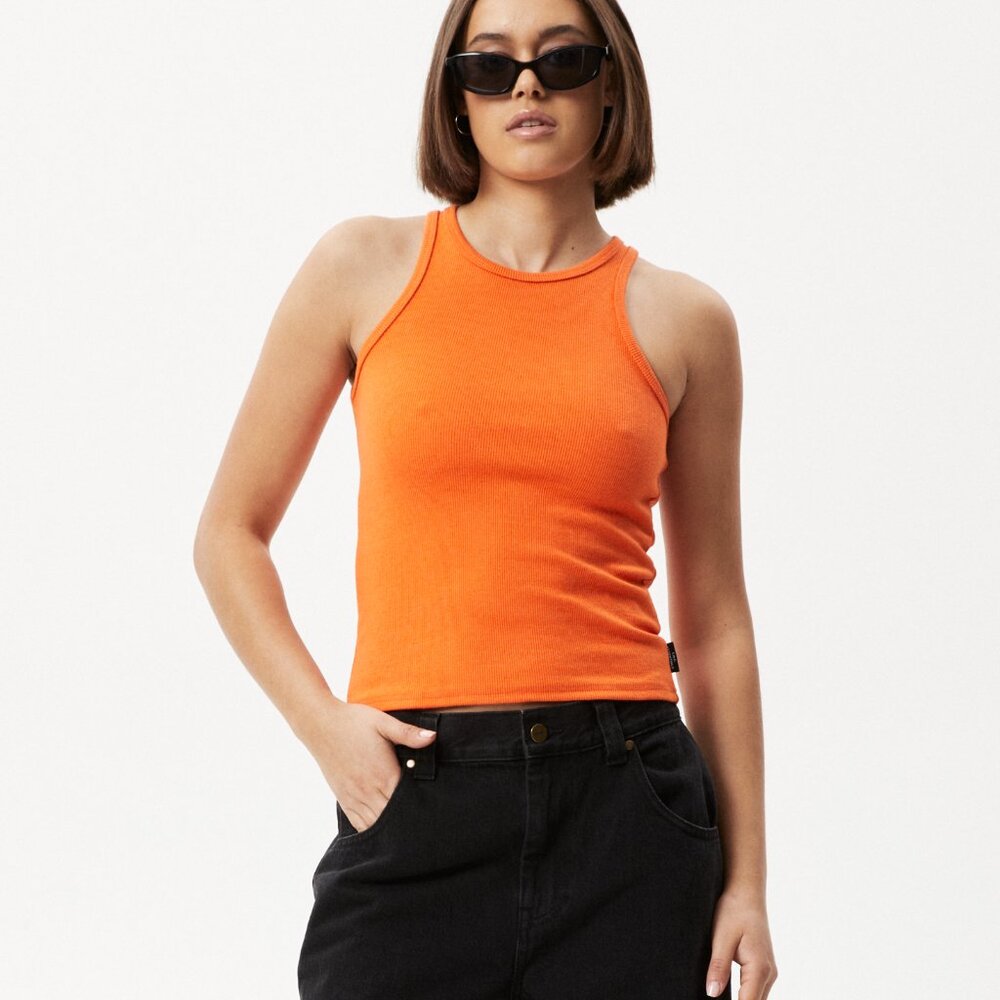 Afends Pearly Ribbed Singlet Tank – Orange, Size M